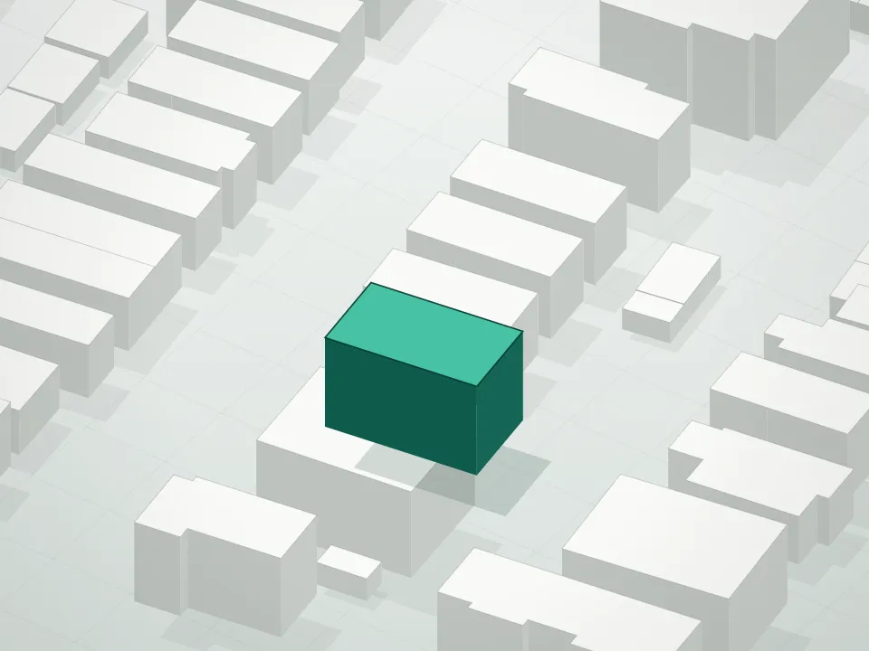 3D massing drawing of 2743 East 26th Street Condominium and neighboring buildings
