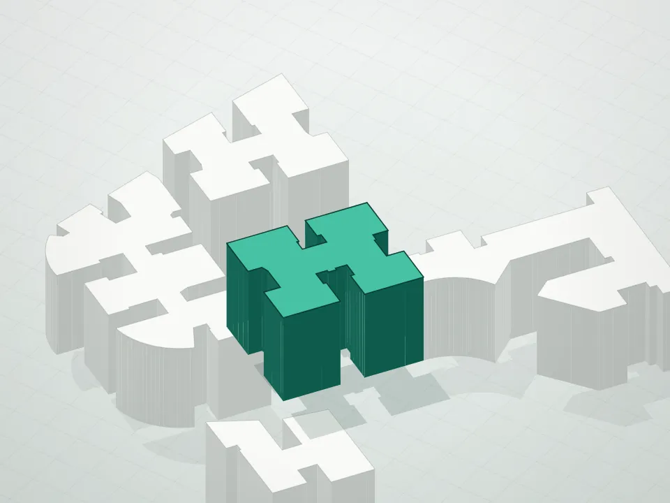 3D massing drawing of John James Condominium and neighboring buildings