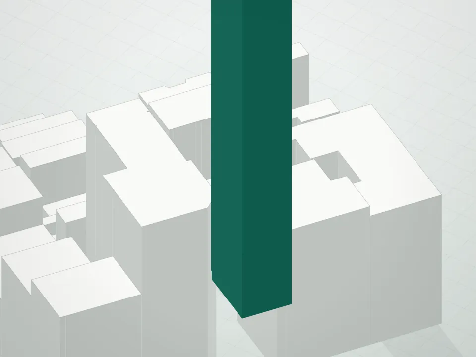3D massing drawing of 45 East 22nd Street Condominium and neighboring buildings