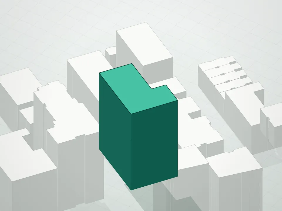 3D massing drawing of 20 East End Avenue Condominium and neighboring buildings