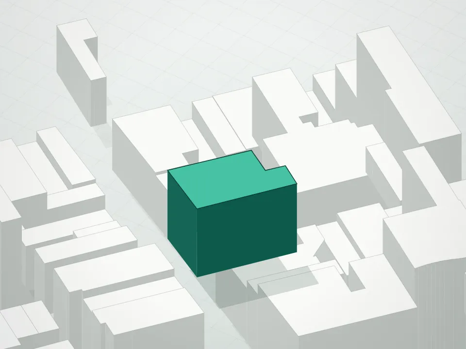 3D massing drawing of 42 Crosby Street Condominium and neighboring buildings