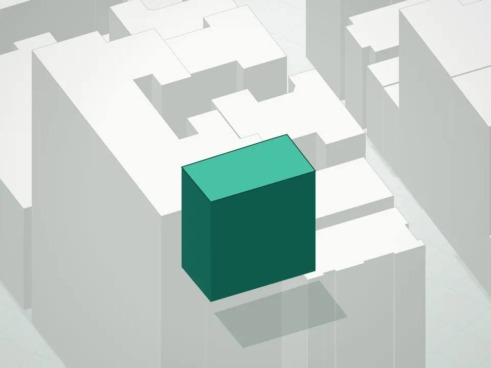 3D massing drawing of 40 East 72nd Street Condominium and neighboring buildings