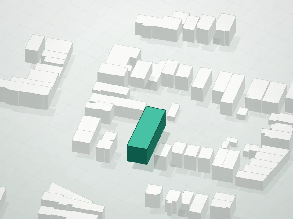 3D massing drawing of Shangri-La Condominium and neighboring buildings