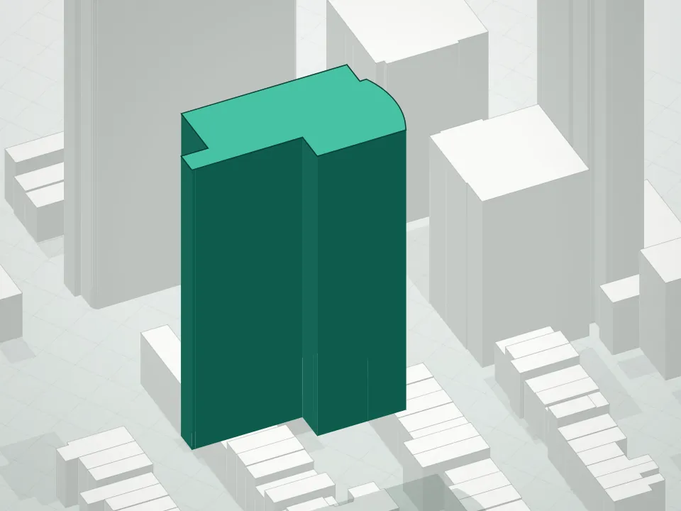 3D massing drawing of 200 E 62 Condominium and neighboring buildings