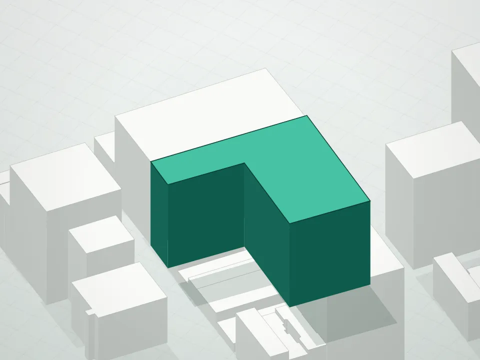 3D massing drawing of 520 West 28th Condominium and neighboring buildings