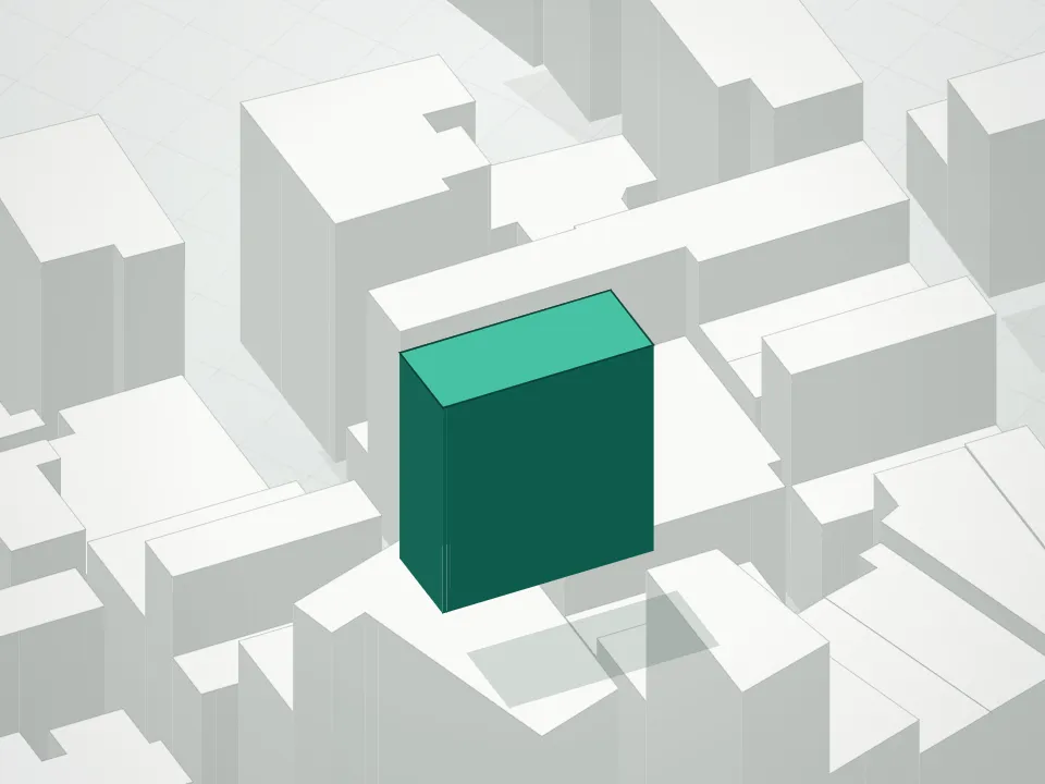 3D massing drawing of 37 East 12th Street Condominium and neighboring buildings