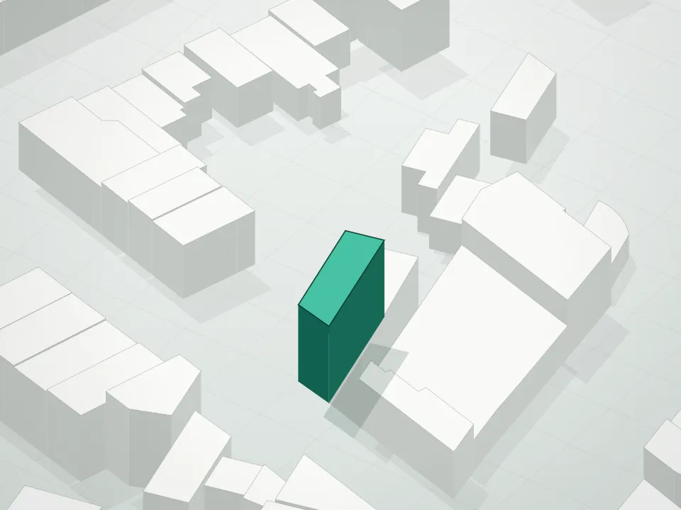 3D massing drawing of 735 Bergen Street Condominium and neighboring buildings