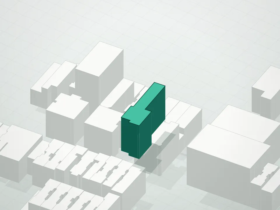 3D massing drawing of 171 Henry Street Condominium and neighboring buildings
