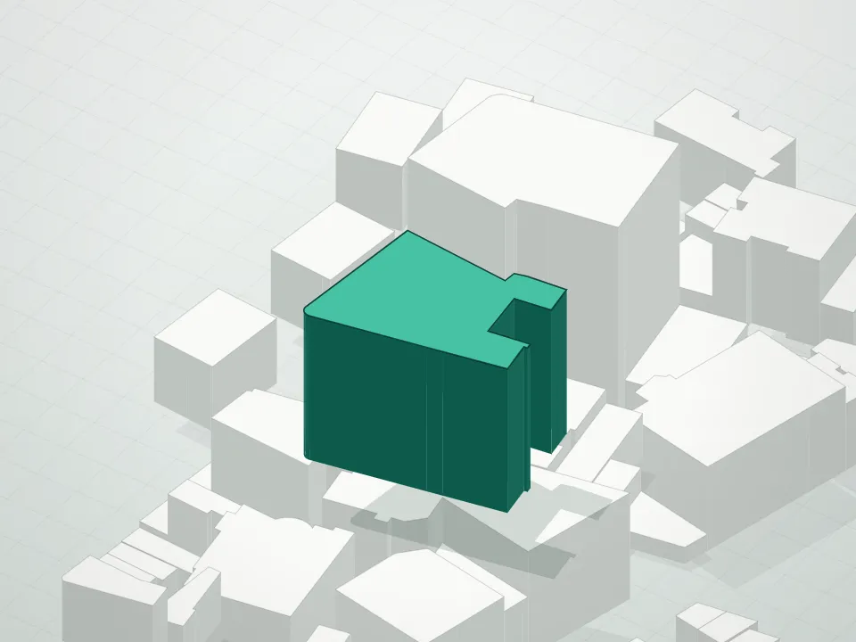 3D massing drawing of 275 West 10th Street Condominium and neighboring buildings