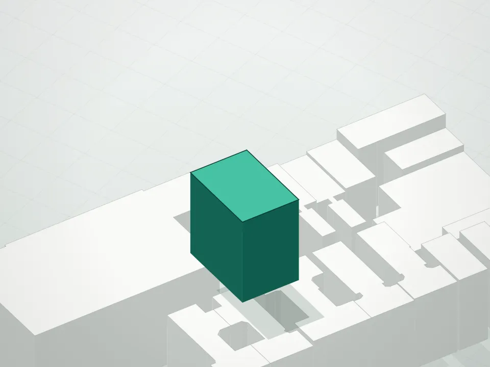 3D massing drawing of 204 Forsyth Street Condominium and neighboring buildings
