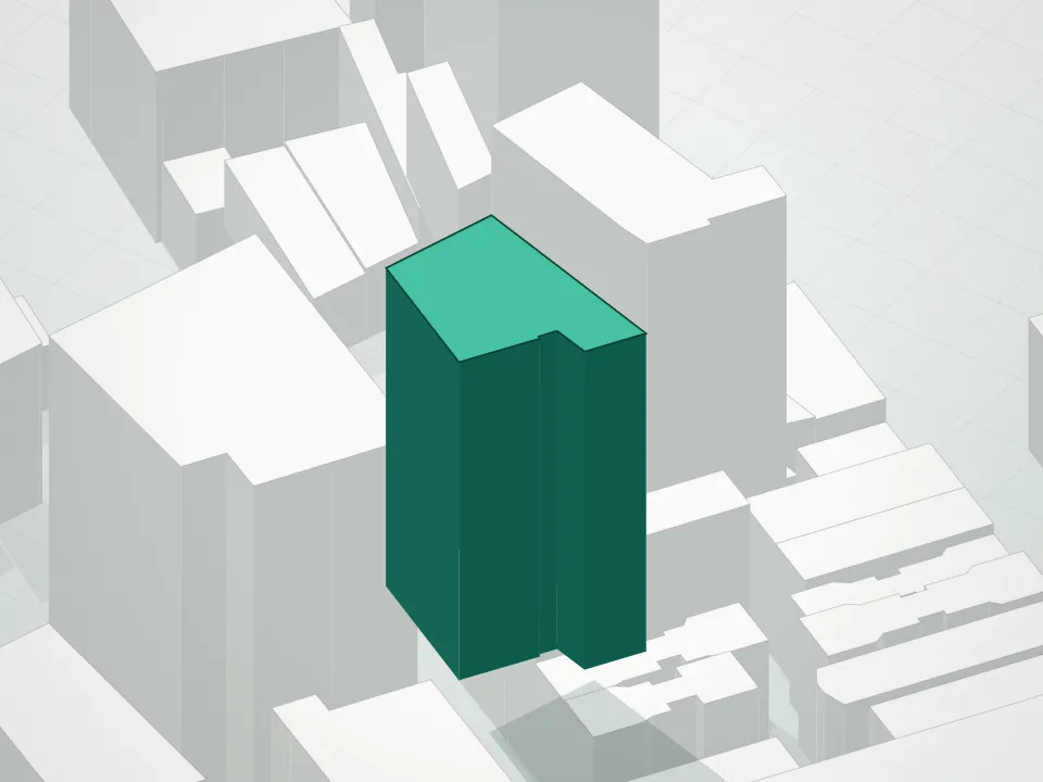 3D massing drawing of 347 Bowery Condominium and neighboring buildings