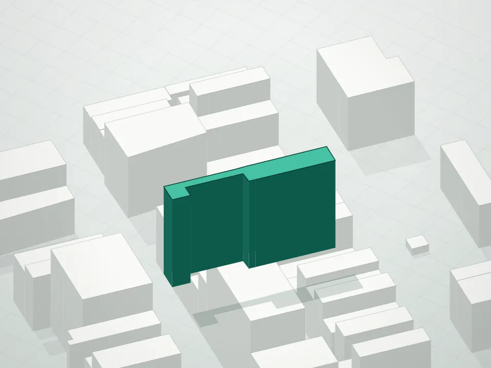 3D massing drawing of 22 Bond Street Condominium and neighboring buildings