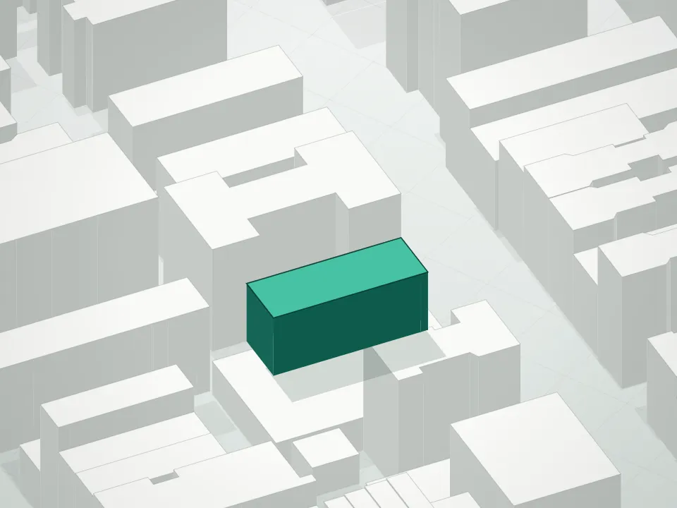 3D massing drawing of 536 East 13th Street Condominium and neighboring buildings