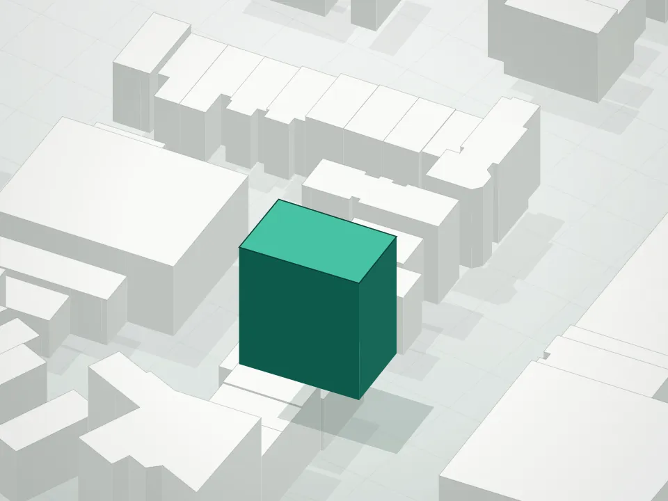 3D massing drawing of 516 Classon Avenue Condominium and neighboring buildings