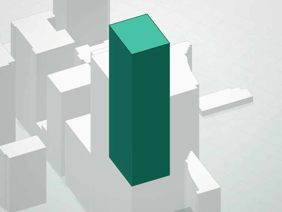3D massing drawing of Bryant Park South Condominium and neighboring buildings