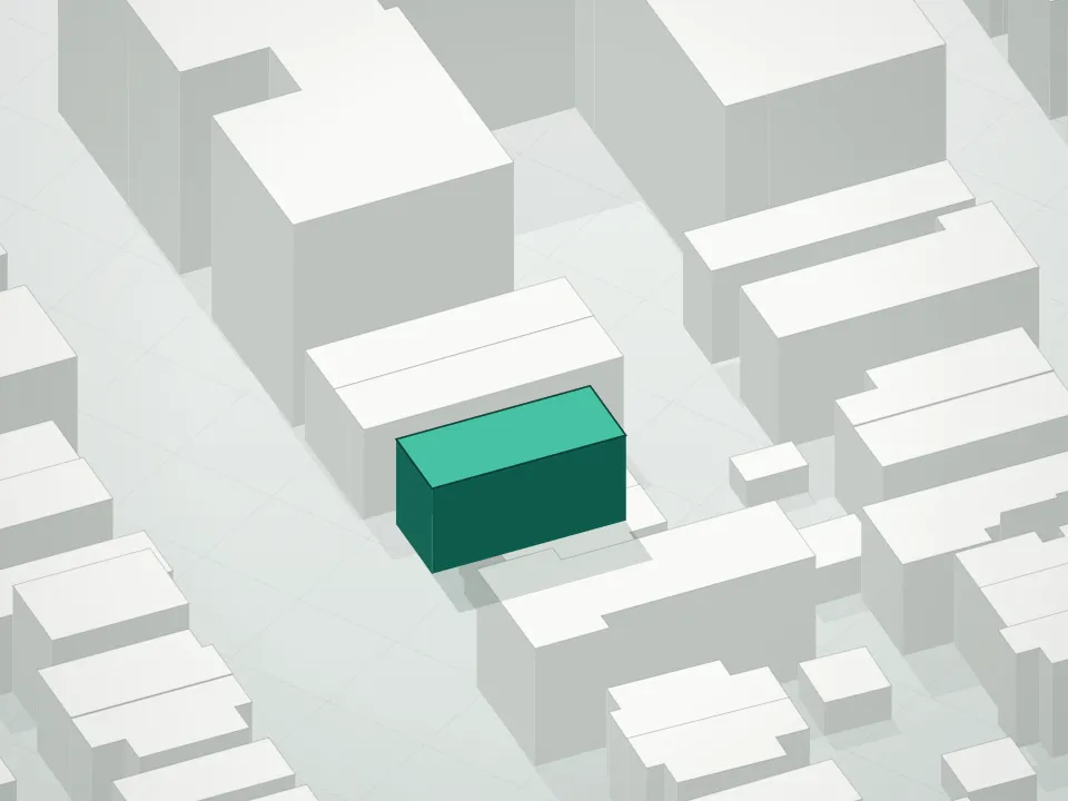 3D massing drawing of Hampton Street Condominium and neighboring buildings