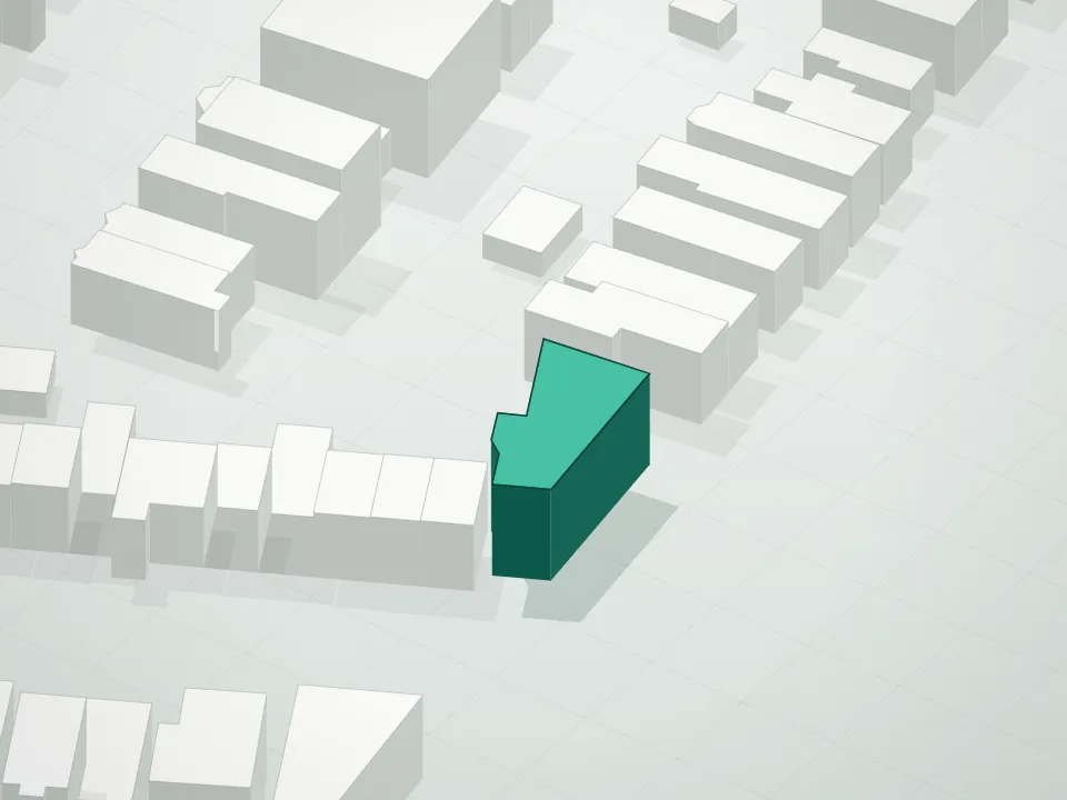 3D massing drawing of 82 East 5th Street Condominium and neighboring buildings