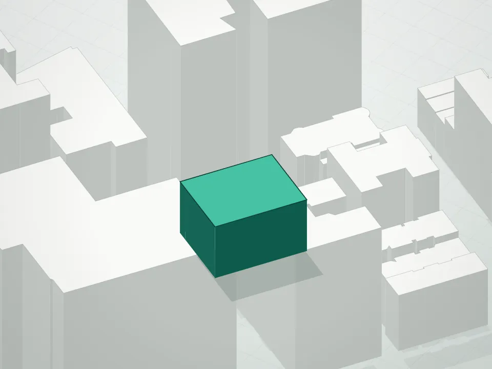 3D massing drawing of 221 West 77th Street Condominium and neighboring buildings