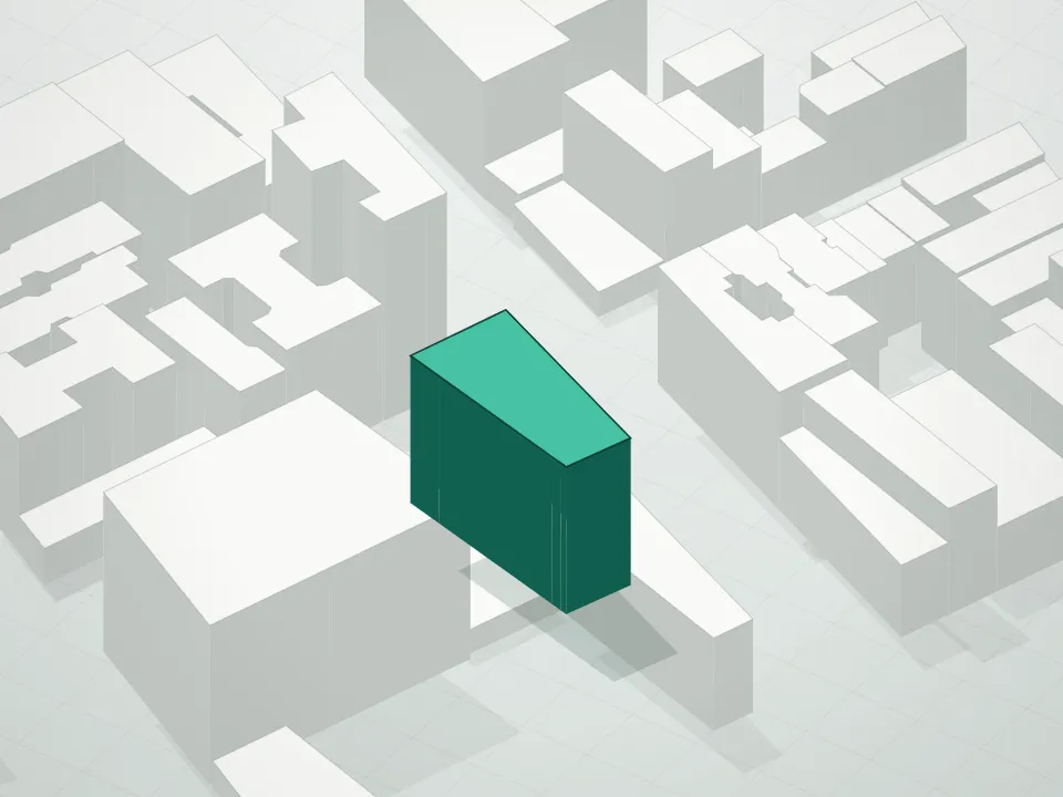 3D massing drawing of 152 Elizabeth Street Condominium and neighboring buildings
