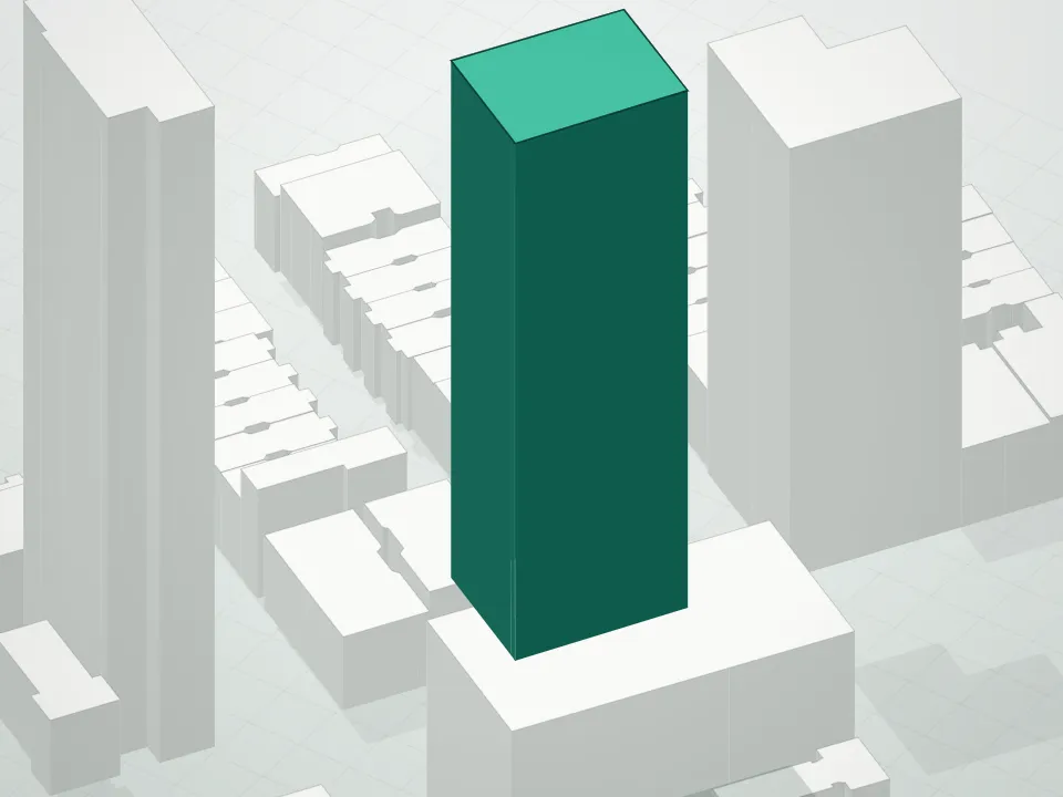 3D massing drawing of Citizen 360 Condominium and neighboring buildings