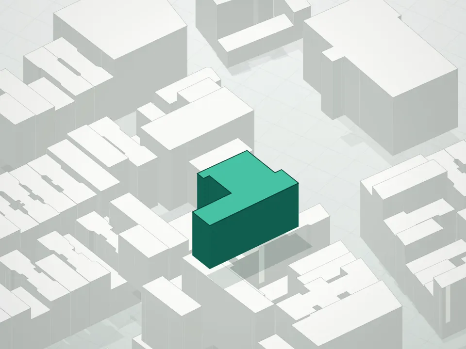 3D massing drawing of 34 Prince Street Condominium and neighboring buildings