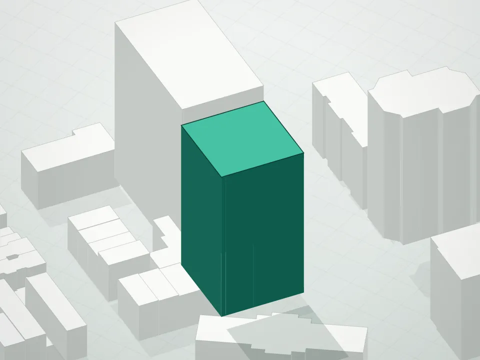 3D massing drawing of 385 First Avenue Condominium and neighboring buildings