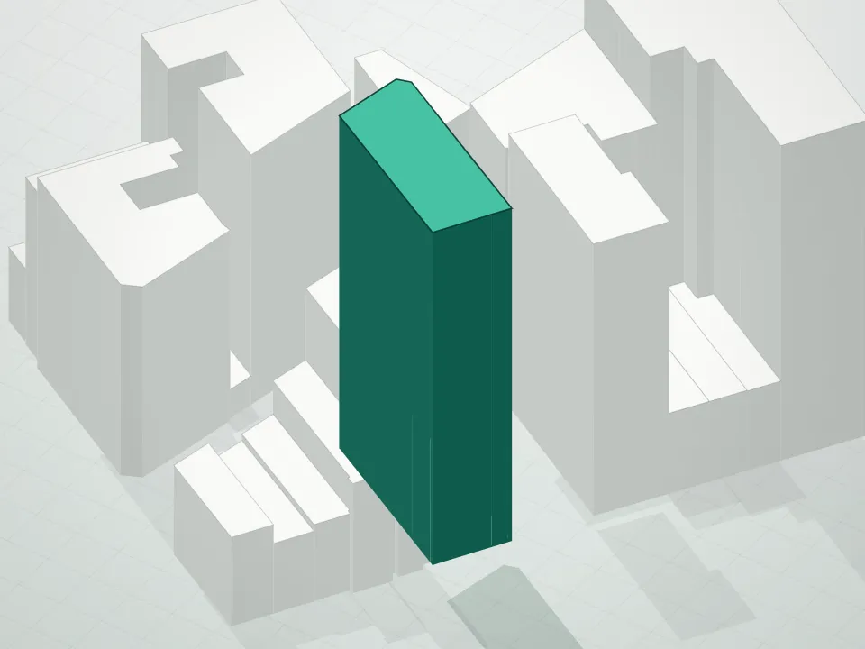 3D massing drawing of 212 Fifth Avenue Condominium and neighboring buildings