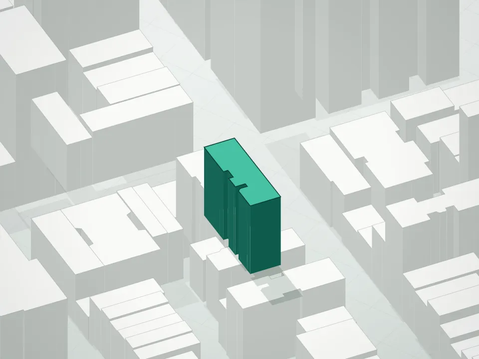 3D massing drawing of 78 Irving Place Condominium and neighboring buildings