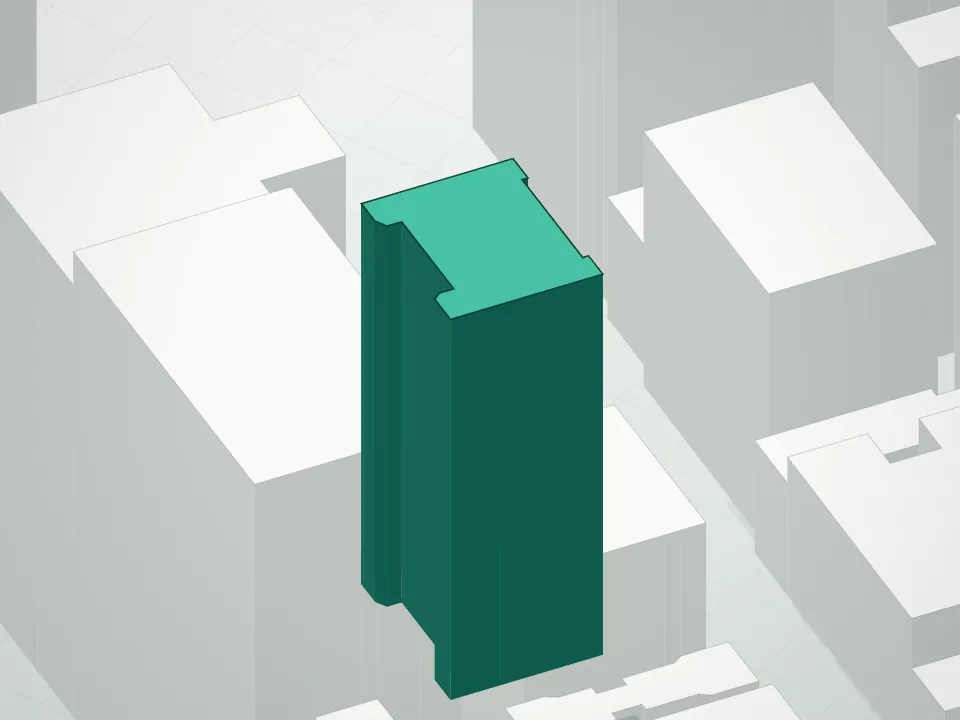 3D massing drawing of 234 East 46th Street Condominium and neighboring buildings