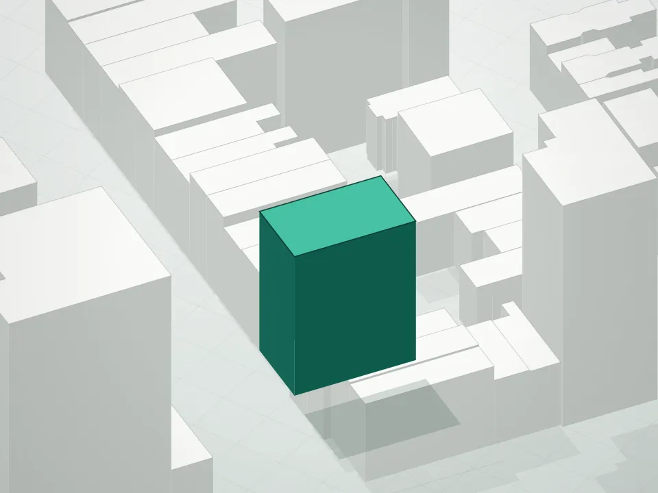 3D massing drawing of 211 West 14th Street Condominium and neighboring buildings