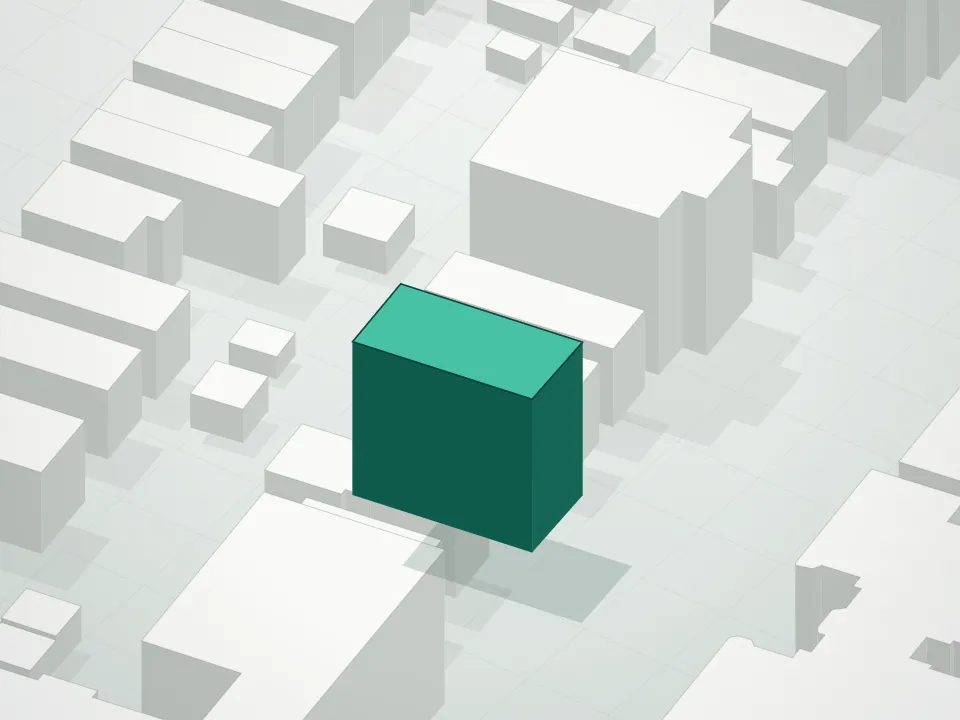 3D massing drawing of 2424 Ocean Condominium and neighboring buildings