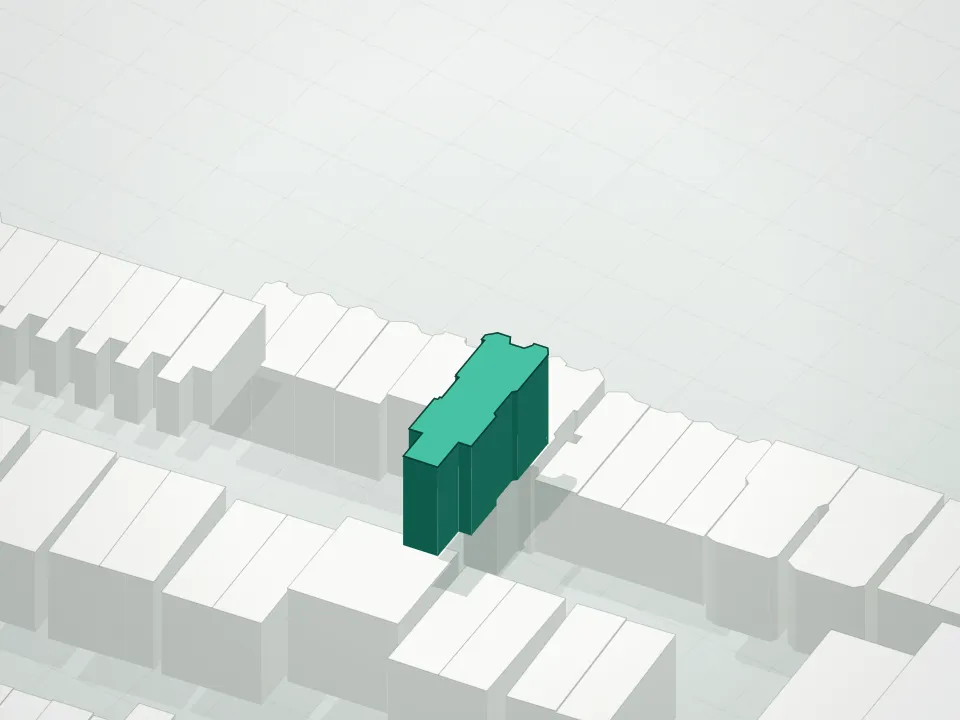 3D massing drawing of 342 6th Avenue Condominium and neighboring buildings