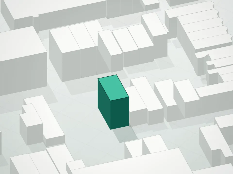 3D massing drawing of Dod and neighboring buildings