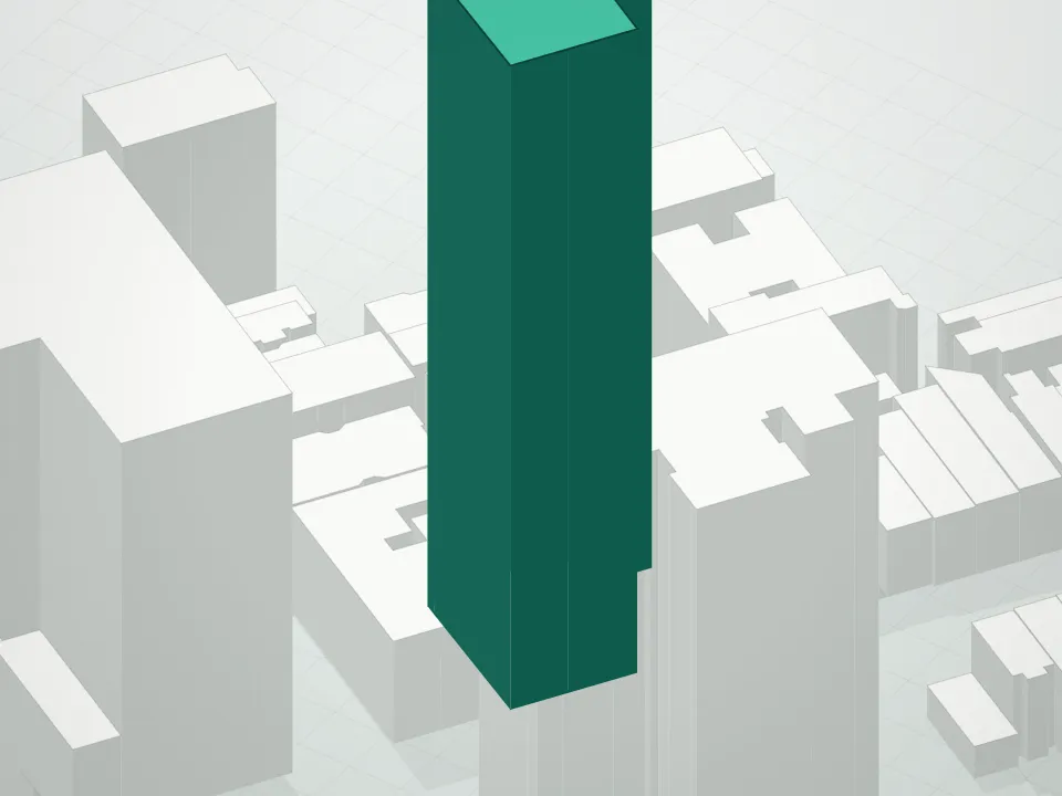 3D massing drawing of 180 East 88th Street Condominium and neighboring buildings