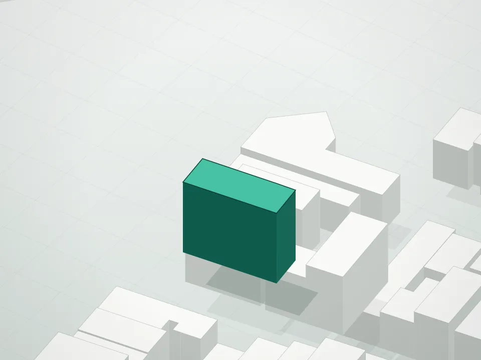 3D massing drawing of 476 Union Avenue and neighboring buildings