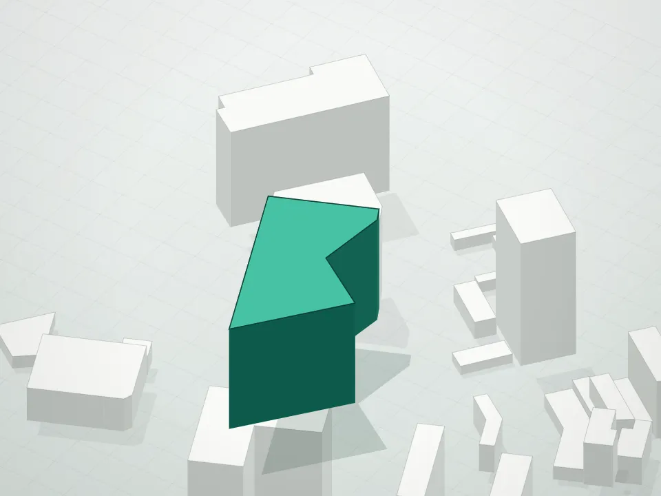 3D massing drawing of 43rd Avenue Condominium and neighboring buildings