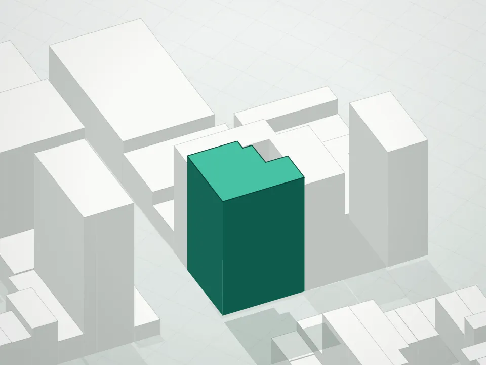 3D massing drawing of 503 West 24th Street Condominium and neighboring buildings