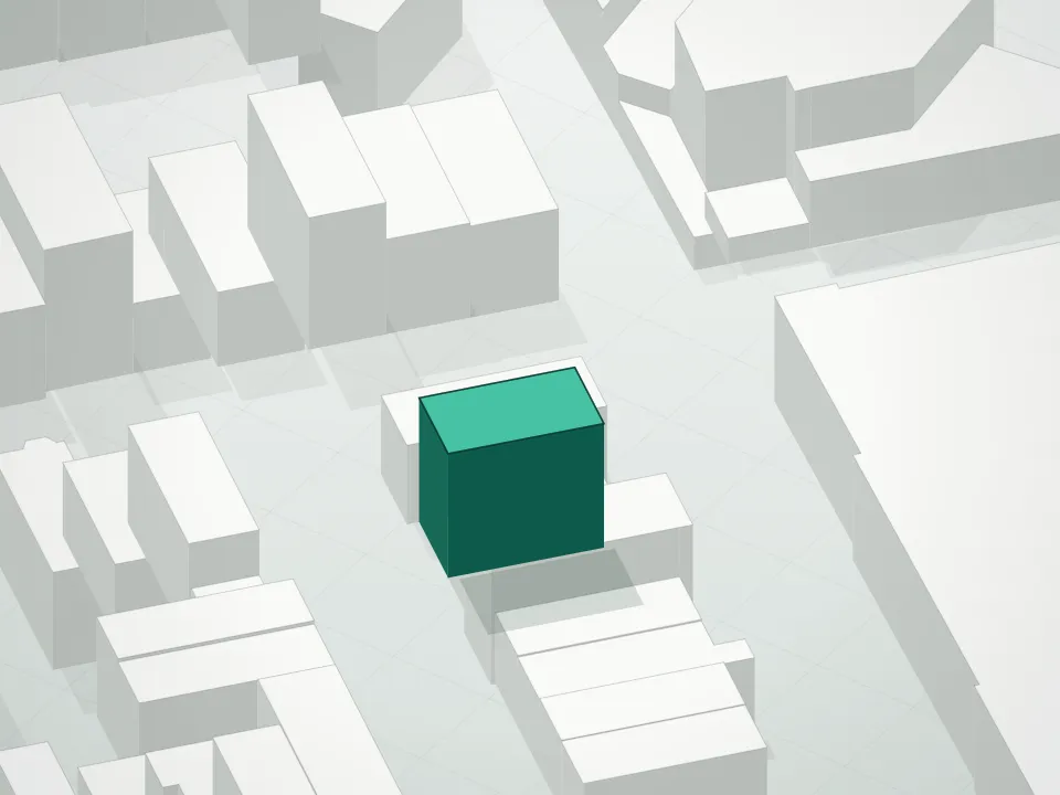 3D massing drawing of Ridgewood Place Condominium and neighboring buildings