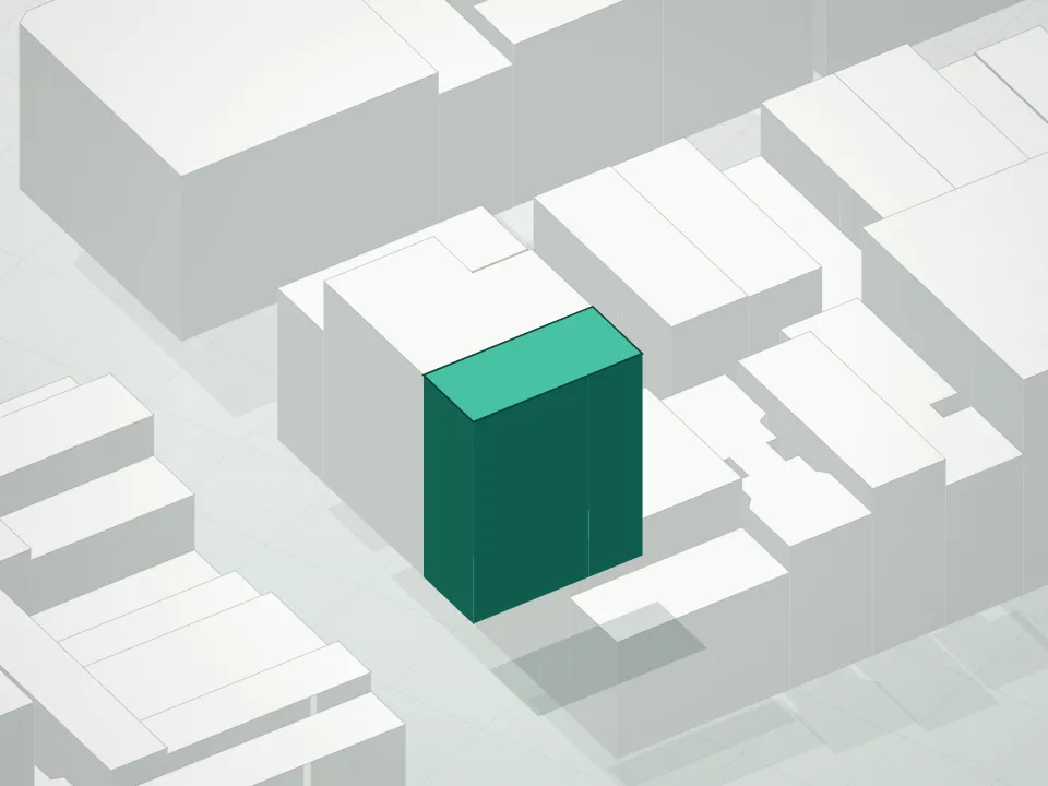 3D massing drawing of 328 Grand Condominium and neighboring buildings