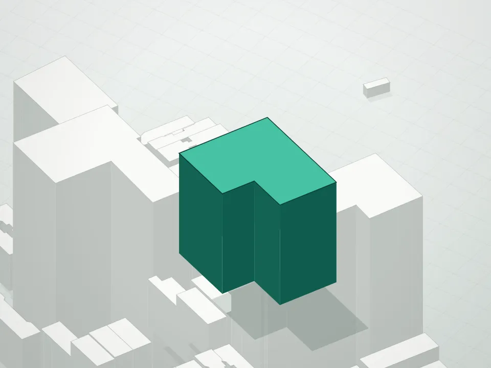 3D massing drawing of 196 Orchard Street Condominium and neighboring buildings
