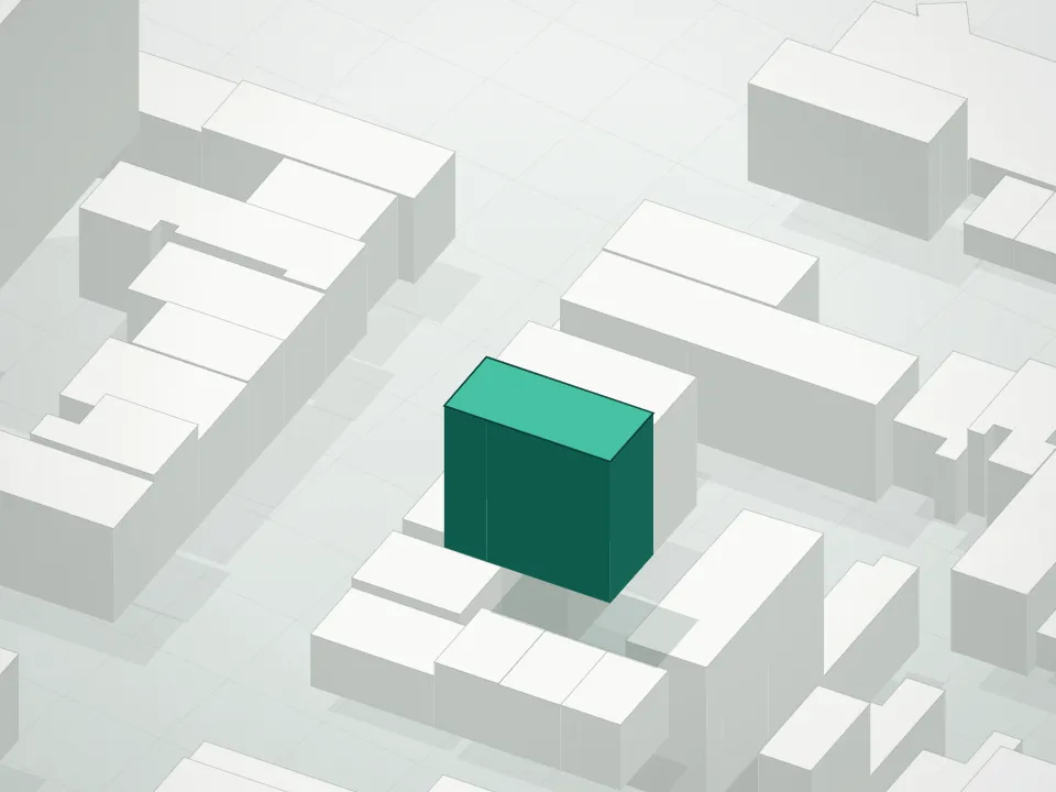 3D massing drawing of 630 Lorimer Street Condominium and neighboring buildings