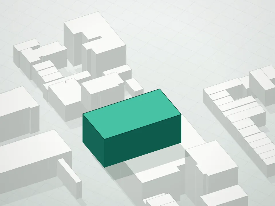3D massing drawing of Hendrik Condominium and neighboring buildings