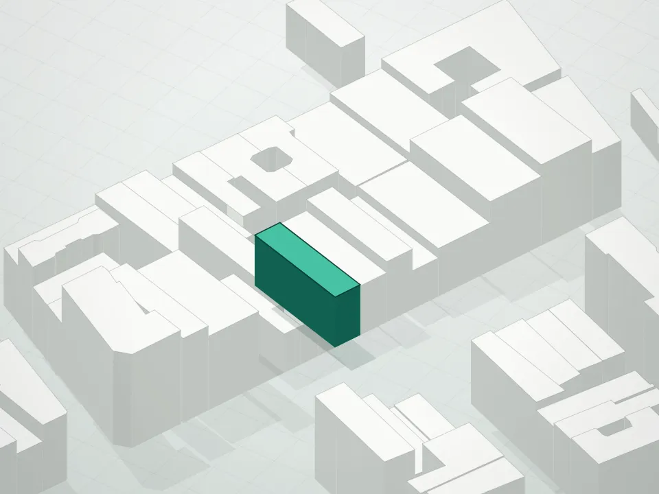 3D massing drawing of 210 Bowery Condominium and neighboring buildings