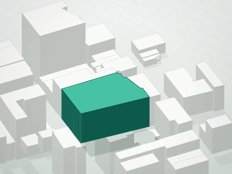3D massing drawing of 21 East 12th Street Condominium and neighboring buildings