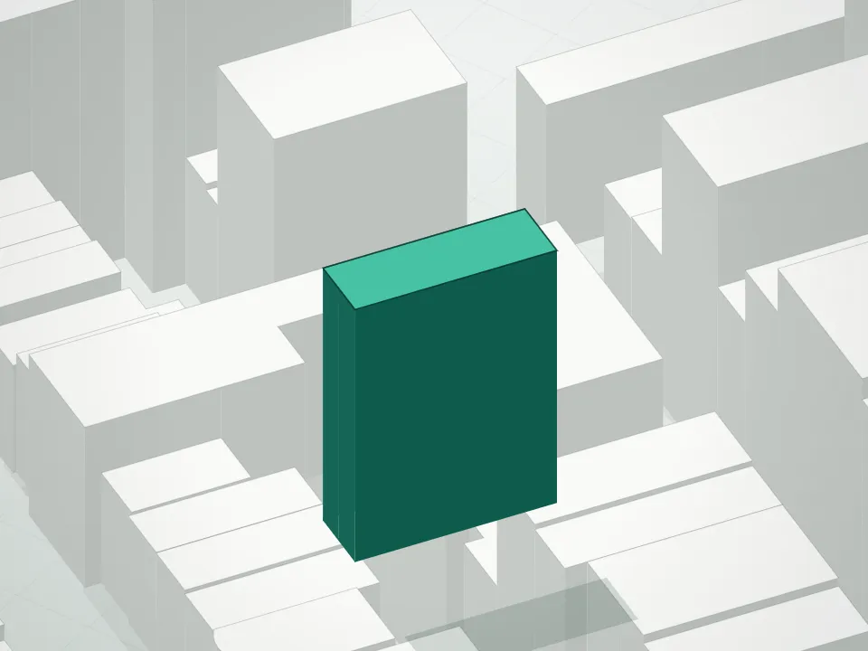 3D massing drawing of 34 West 17th Street Condominium and neighboring buildings