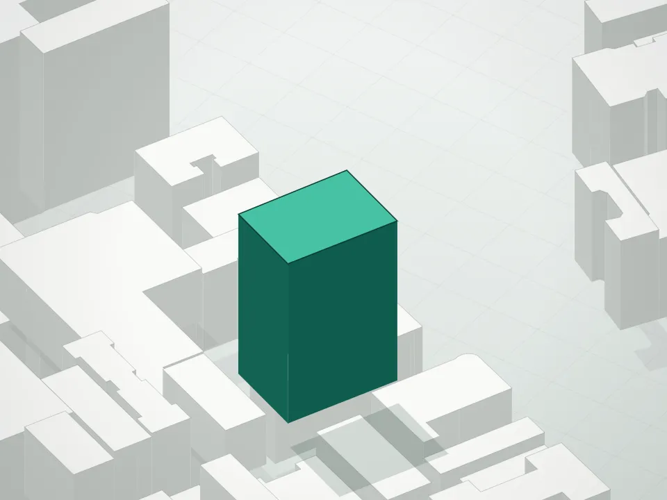 3D massing drawing of 287 East Houston Condominium and neighboring buildings