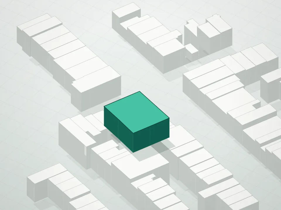 3D massing drawing of 325 Henry Street Condominium and neighboring buildings