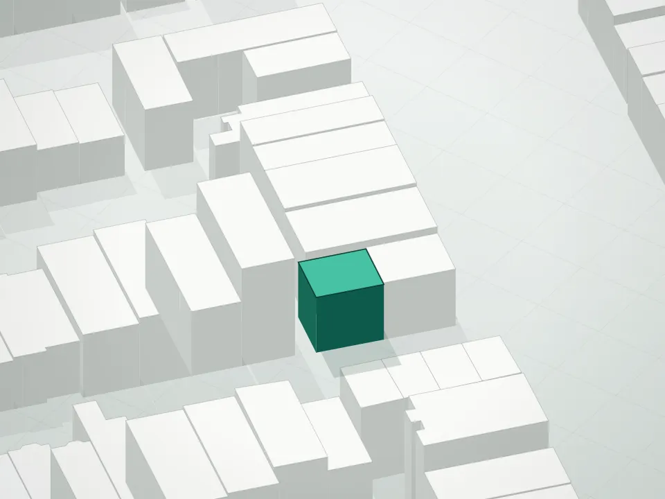3D massing drawing of 729 Decatur Street Condominium and neighboring buildings