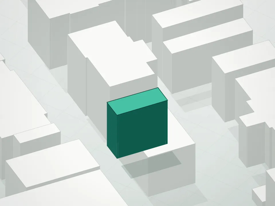 3D massing drawing of Style Condominium and neighboring buildings