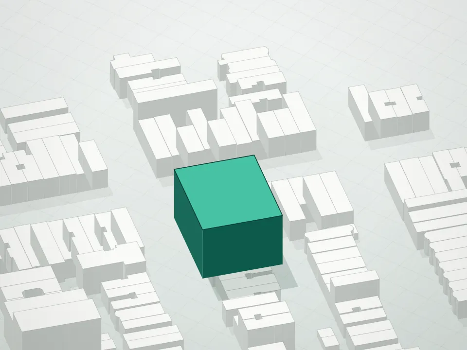 3D massing drawing of Winley Plaza Condominium and neighboring buildings